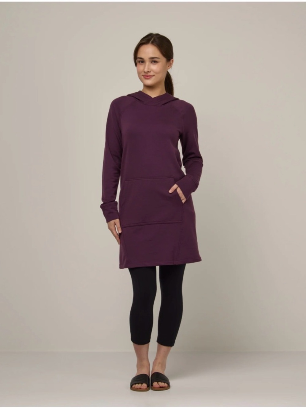 WOOL& Everett Sweatshirt Tunic Hoodie Dress Medium Marionberry